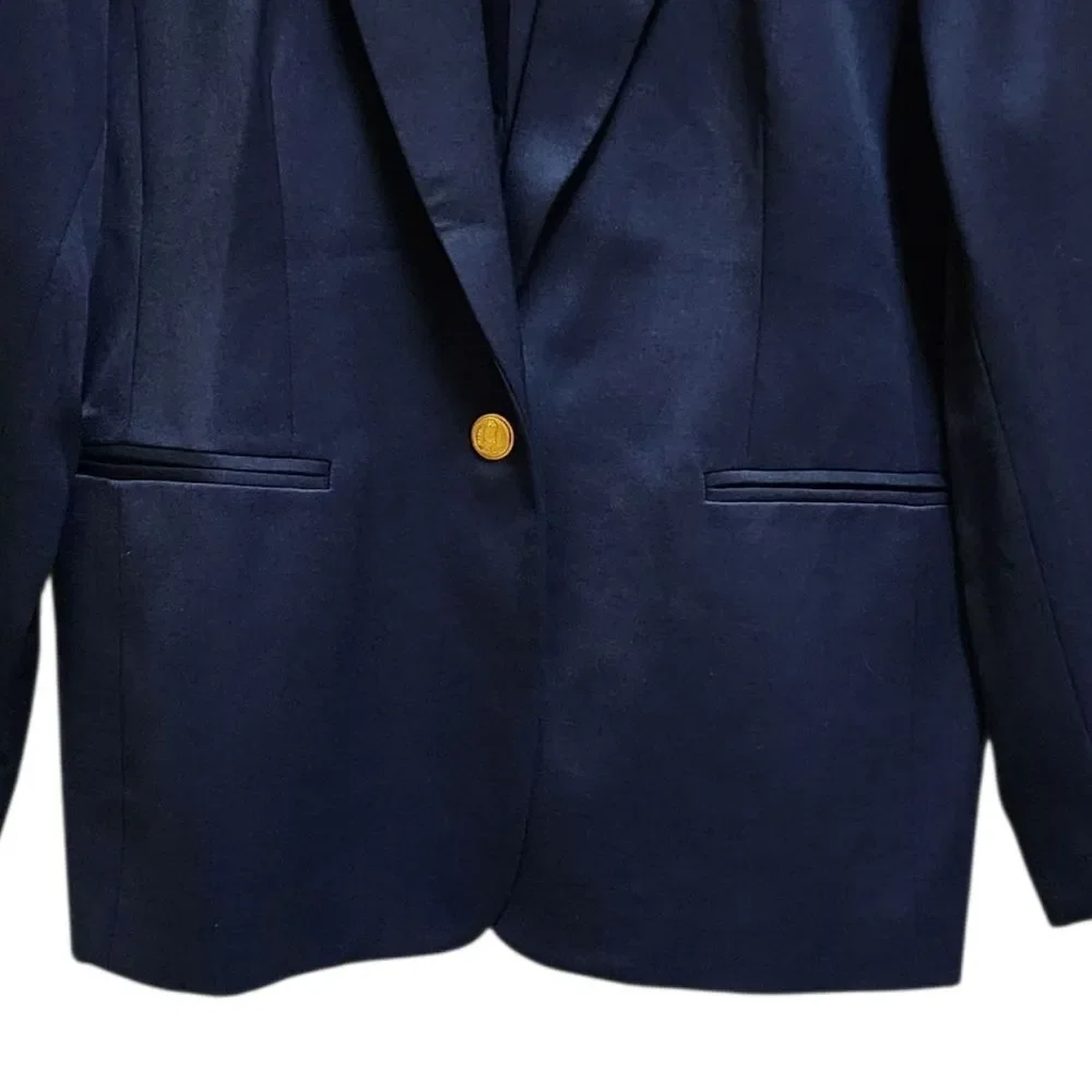 Appleseeds Navy 100% Wool Blazer Women Sz 18 Button Sheen Preppy Classic Vintage